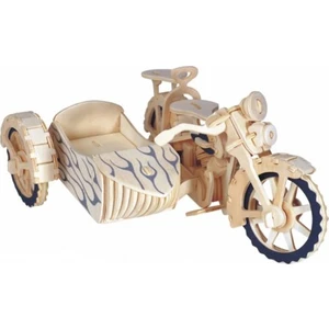 3D Büyük Ahşap Maket Sepetli Motorsiklet - Cyclecar