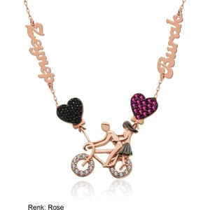 İndigo Takı İsimli Kişiye Özel Bisikletli Aşıklar Gümüş Kolye