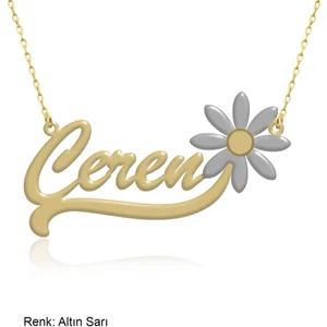 İndigo Takı Papatya Desenli Çift Renk Kişiye Özel İsimli Gümüş Kolye