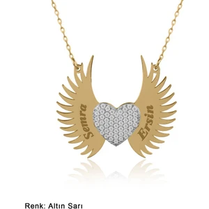 İndigo Takı İsimli Kişiye Özel Melek Kanadı Gümüş Kolye