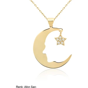 İndigo Takı Ay Yıldız Atatürk Silüeti Gümüş Kolye