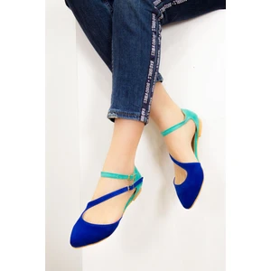 Fox Shoes Saks Mavi Su Yeşili Kadın Babet D726016902