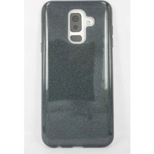 Case 4U A6 Plus 2018 Kılıf Çift Katmanlı Simli Shining Sert Silikon Arka Kapak Siyah