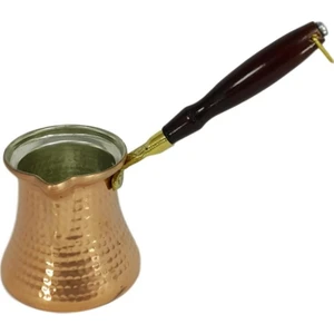 Sonay Bakırcılık Ahşap Saplı Kalın Bakır Cezve 5 Fincanlık