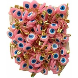 Nazar Boncuğu 50 Adet Nazar Boncuğu Sarı Çengelli İğneli Pembe 1 cm * 1,5 cm
