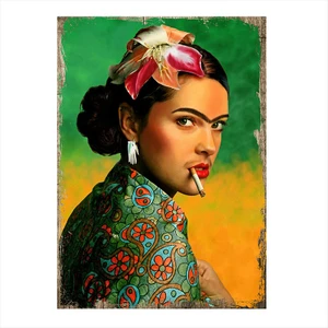 Ahşap Tablo Frida Kahlo Ve Sigara