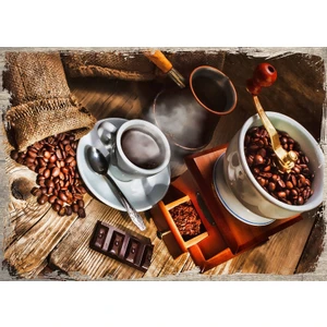 Ahşap Tablo Kahve Deirmen Cezve Fincan