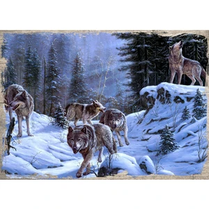 Ahşap Tablo Karda Kurt Sürüsü