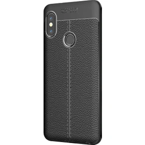 Xiaomi Redmi Note 5 Pro Kılıf Deri Dokulu Silikon Siyah
