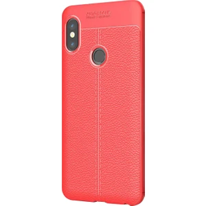 Xiaomi Redmi Note 5 Pro Kılıf Deri Dokulu Silikon Kırmızı