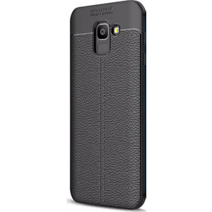 Samsung Galaxy J6 Kılıf Deri Dokulu Silikon Siyah