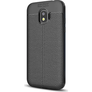 Samsung Galaxy J4 Kılıf Deri Dokulu Silikon Siyah