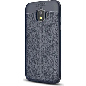Samsung Galaxy J4 Kılıf Deri Dokulu Silikon Lacivert