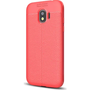 Samsung Galaxy J4 Kılıf Deri Dokulu Silikon Kırmızı