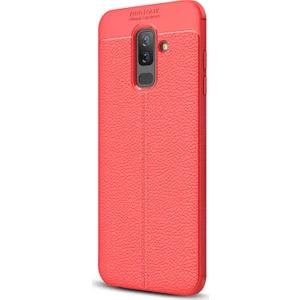 Samsung Galaxy A6 Plus 2018 Kılıf Deri Dokulu Silikon Kırmızı