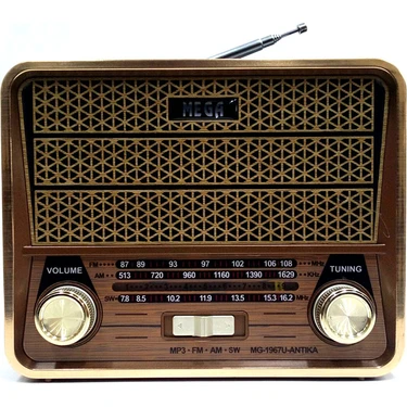 Mega Nostaljik Antika Şarjlı Radyo Müzik Mp3 Çalar Usb Tf Aux