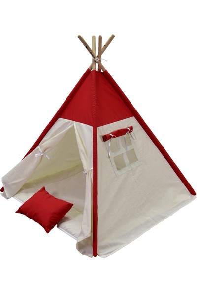 Fidukkan Çocuk Oyun Çadırı %100 Pamuklu Kumaş Ahşap İskelet Pencereli Kızılderili Oyun Çadırı