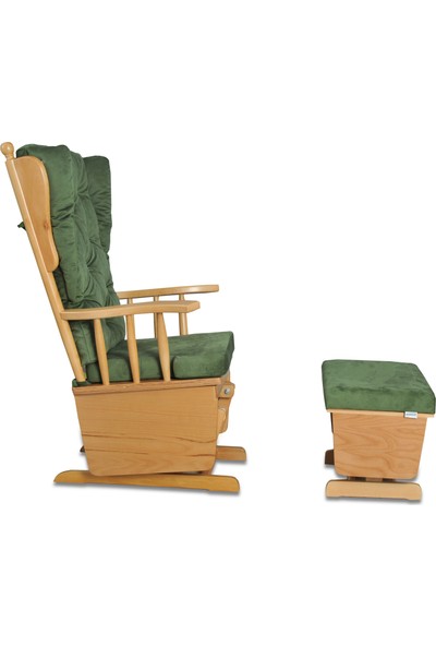 Asedia Mama Puflu Naturel Yeşil Sallanan Sandalye Emzirme Koltuğu