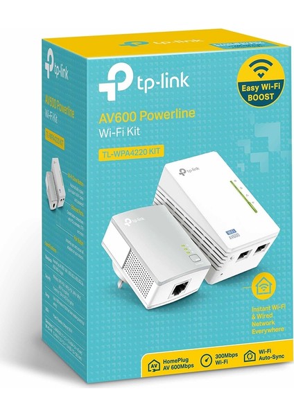 TL-WPA4220KIT AV600 300 Mbps Kablosuz Tak Kullan 2 LAN Portlu 300 Metre Mesafeli Menzil Genişletici Powerline Adaptör