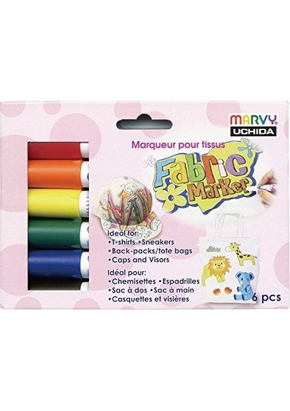 Fabric Marker 6'lı Kalem Seti Kırmızı Turuncu Sarı Yeşil Mavi Siyah Renk Seçenekleri