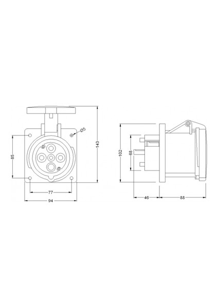 Priz Cee 63A Ip44 Makine 3P+E Vid.