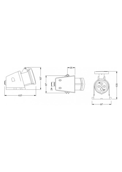 Priz Cee 32A Ip44 Duvar90° 3P+E Vid.