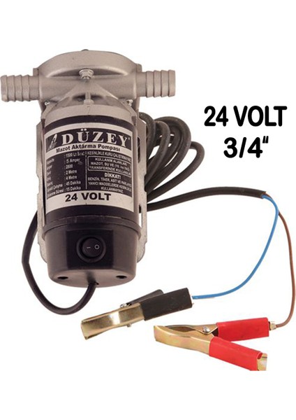 DÜZEY 24 VOLT 3/4'' HORTUM ÇIKIŞLI DIŞTAN ÇEKME MAZOT AKTARMA(SIVI TRANSFER) POMPASI (SU,SÜT,YAĞ)