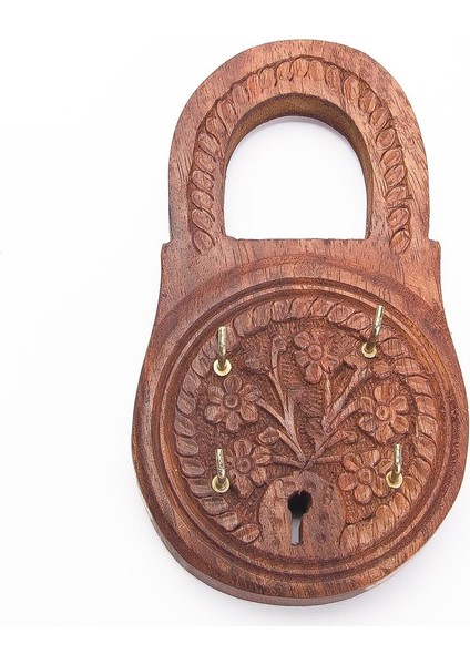 Ahşap Oymalı Pirinç Kakmalı Dekoratif Anahtarlık Asorti