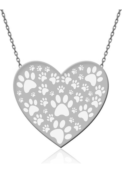 Sade Hayvan Sevgisi Kalp Beyaz Gümüş Kolye