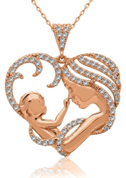 Kalpli Anne Bebek Rose Gümüş Kolye