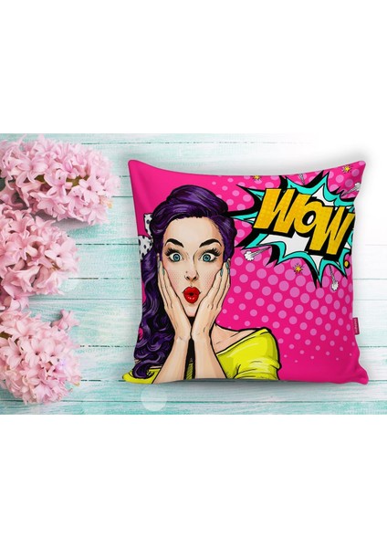 Pop Art Resimli Dijital Baskılı Dekoratif Yastık Kırlent Kılıfı
