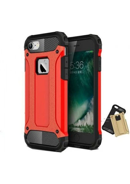 Case 4U Apple iPhone SE 2022 / SE 2020 / iPhone 8 / iPhone 7 Kılıf Çift Katmanlı Tam Koruyan Tank Sert Arka Kapak - Kırmızı