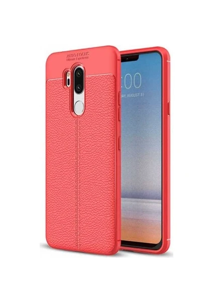 Case 4U LG G7 ThinkQ Kılıf Rugan Armor Deri Görünümlü Yüksek Kalite Silikon Niss Kılıf - Kırmızı