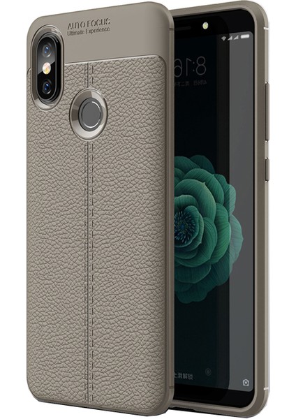 Xiaomi Mi 8 - Mi8 Kılıf Rugan Armor Deri Görünümlü Yüksek Kalite Silikon Niss Gri