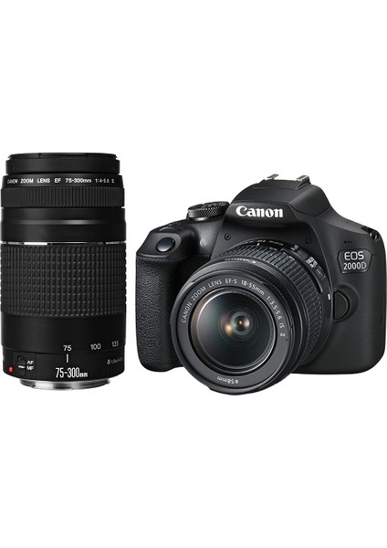 EOS 2000D + 18-55 MM. IS2 + 75-300 MM. Double Kit ( Canon Eurasia Garantili)