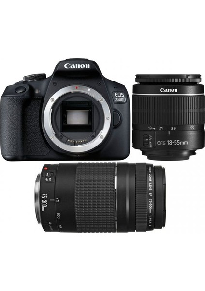 EOS 2000D + 18-55 MM. IS2 + 75-300 MM. Double Kit ( Canon Eurasia Garantili)