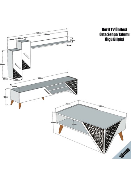 Varinat Beril TV Ünitesi ve Orta Sehpa Takımı - Beyaz