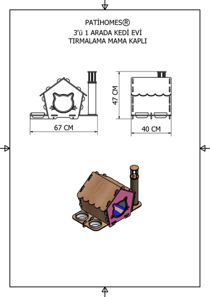 Patihomes 3'ü 1 Arada Kedi Evi