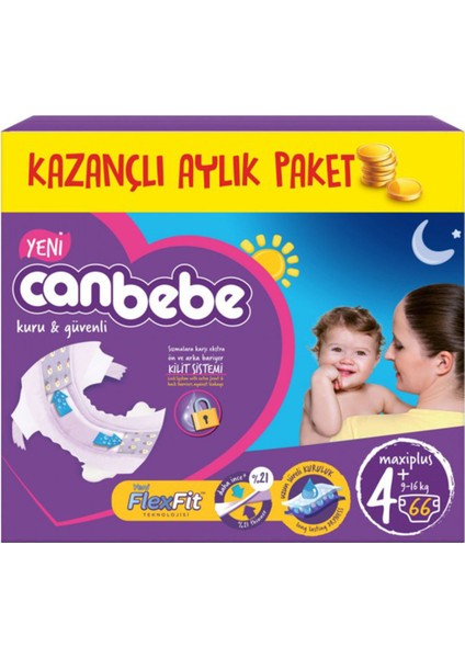 Bebek Bezi Aylık Paket 4+ Beden 66 Adet 9 - 16 kg