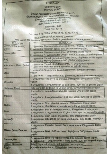 ETİDOT-67 BORLU GÜBRE 5 Kg