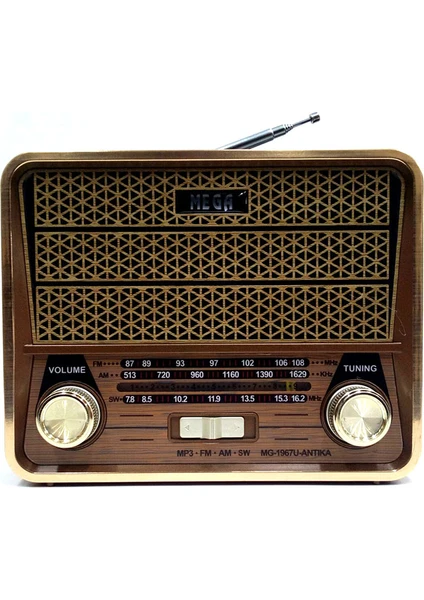 Nostaljik Antika Şarjlı Bluetooth Radyo Müzik Mp3 Çalar Usb Aux 1967U