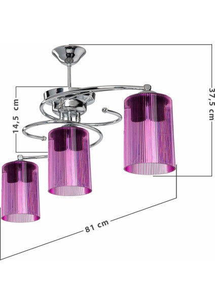 Işıl 3 Lü Avize Optik Fuşya Camlı