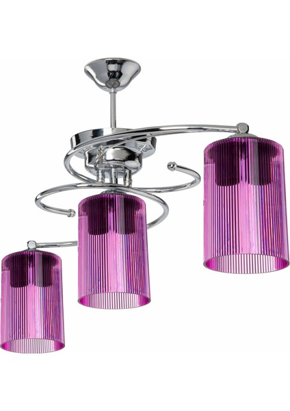 Işıl 3 Lü Avize Optik Fuşya Camlı