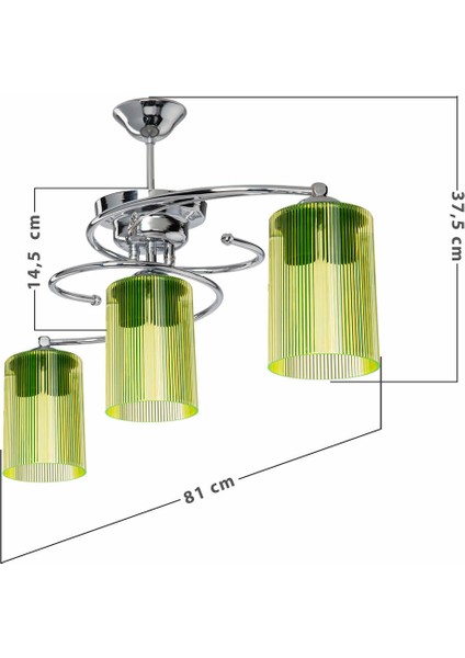 Işıl 3 Lü Avize Optik Limoni Camlı