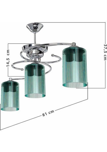 Işıl 3 Lü Avize Optik Yeşil Camlı
