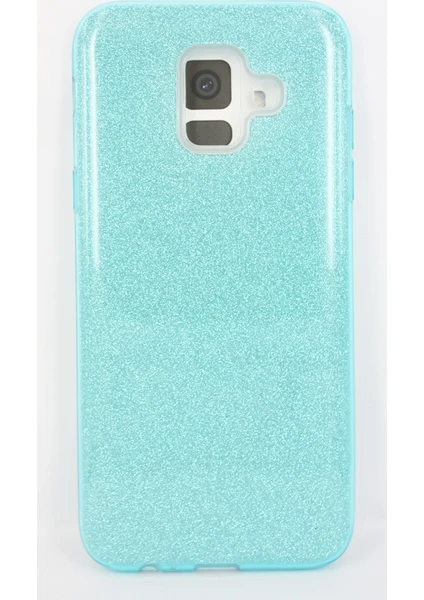 Case 4U Samsung Galaxy A6 2018 Kılıf Çift Katmanlı Simli Shining Sert Silikon Arka Kapak Turkuaz