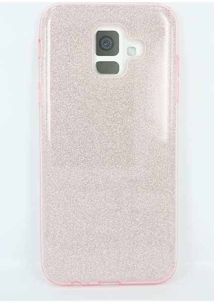 Case 4U A6 2018 Kılıf Çift Katmanlı Simli Shining Sert Silikon Arka Kapak Rose Gold