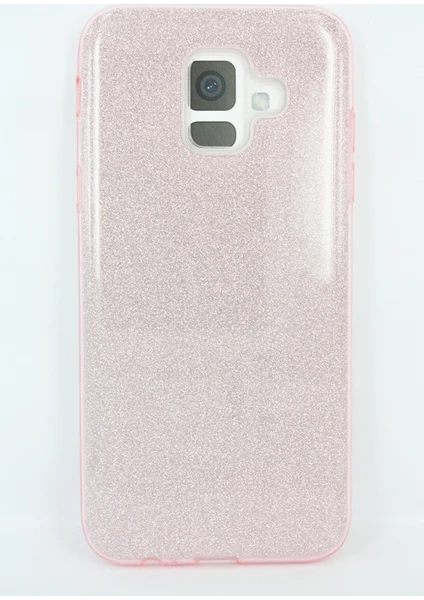 Case 4U A6 2018 Kılıf Çift Katmanlı Simli Shining Sert Silikon Arka Kapak Rose Gold