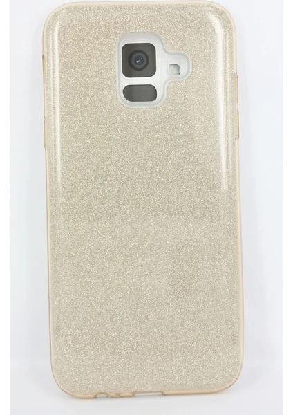 Case 4U Samsung Galaxy A6 2018 Kılıf Çift Katmanlı Simli Shining Sert Silikon Arka Kapak Altın