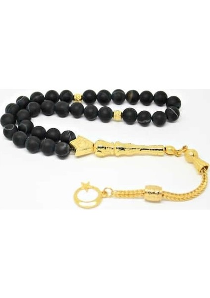 Kişiye Özel Siyah Akik Doğal Taş Tesbih Hediye Kutusunda